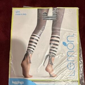 Lemon Black and Gray Striped Leggings